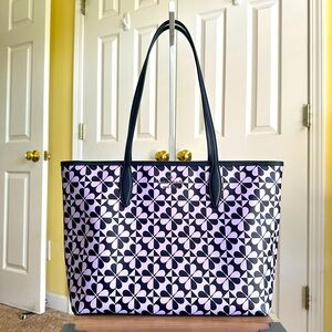 #72. Kate Spade Spade Print Purple/Navy Zip Top Shoulder Bag, ExcellentCondition